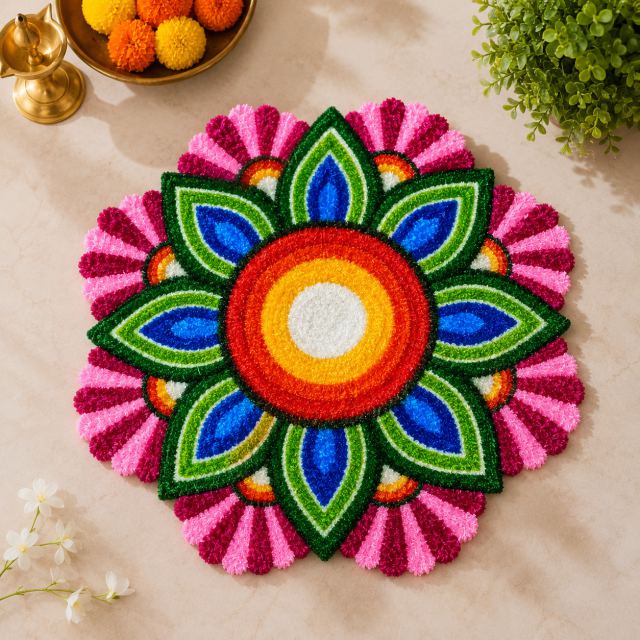 Rainbow Flower Round Mat